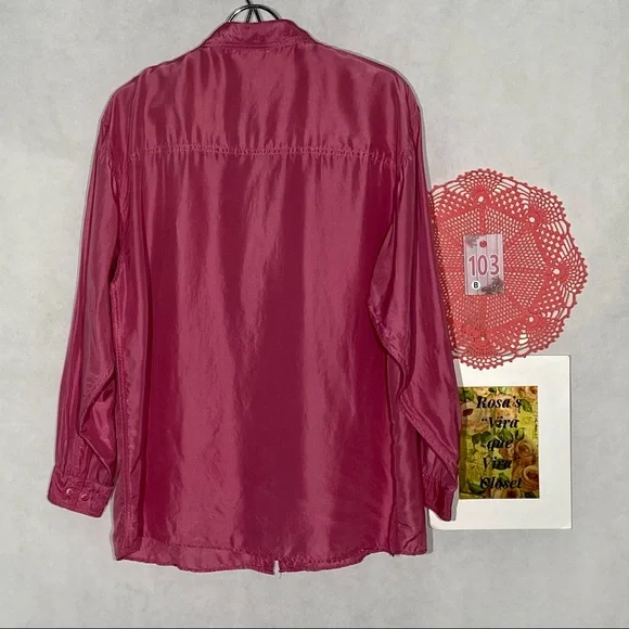 The Limited 100% Silk Pink Button Down Long Sleeve Blouse Medium - Picture 9 of 11